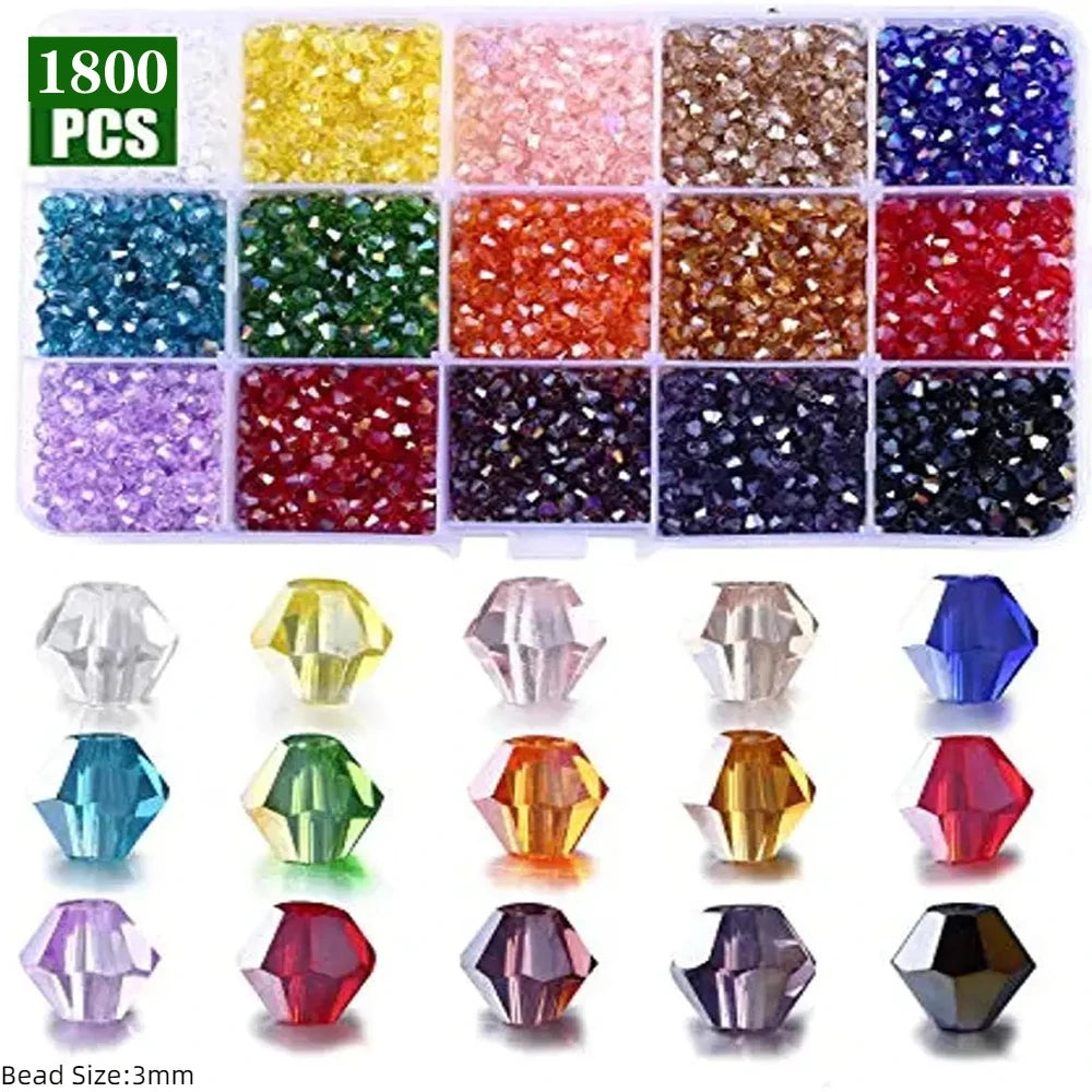 3 4 6mm Bicone Crystal Beads Box Multi-faceted Irregular Glass Bead Set 15 Grid Loose Spacer Kit
