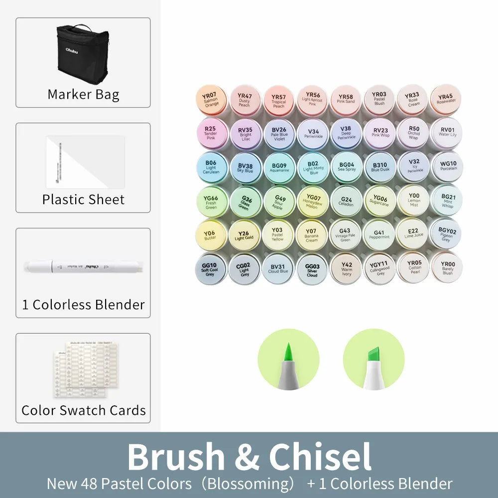Ohuhu Honolulu New 48 Pastel Colors Marker Pen Set Alcohol