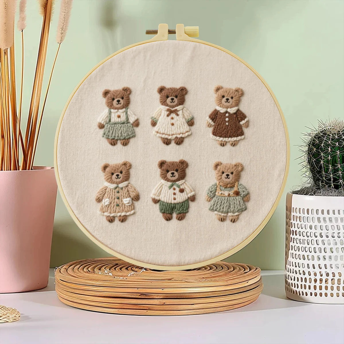 1pc 20X20CM/7.87inch Cute little bear Embroidery Starter Kit