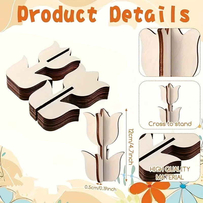 12pcs/6sets Wooden Tulip Shapes