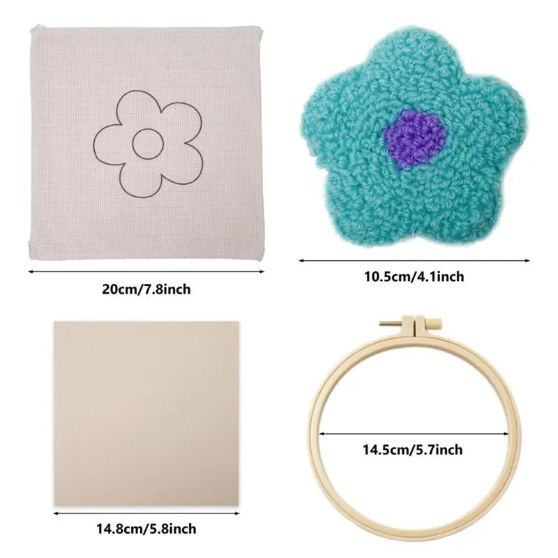 Punch Needle Coaster Kit 6 Flowers Yarn Punch Coaster Kit