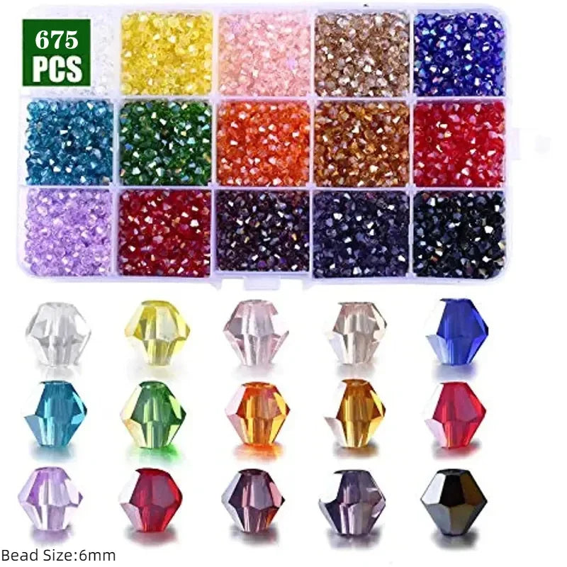 3 4 6mm Bicone Crystal Beads Box Multi-faceted Irregular Glass Bead Set 15