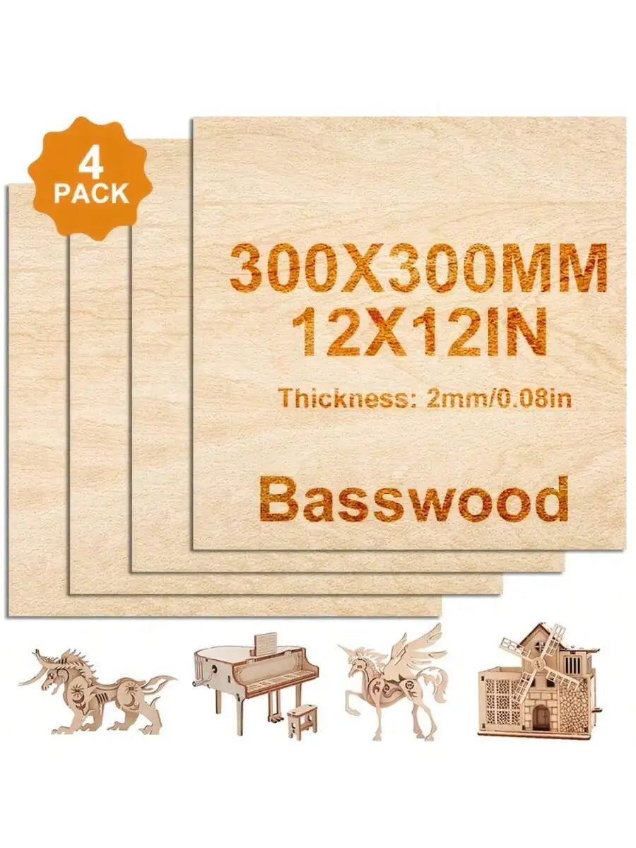 4/8/16/32pieces of unfinished basswood plywood, 12x12 inches, 2mm thick,
