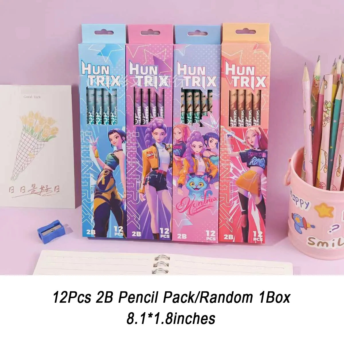 12Pcs Kpop Demon Hunters Huntrix 2B Pencils Wood Graphite Sketch Pencils