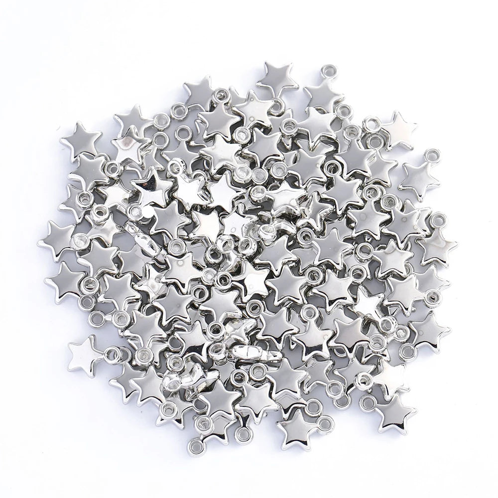 100pcs 9mm Star Bead Charm Gold Silver Plated Small Pendant