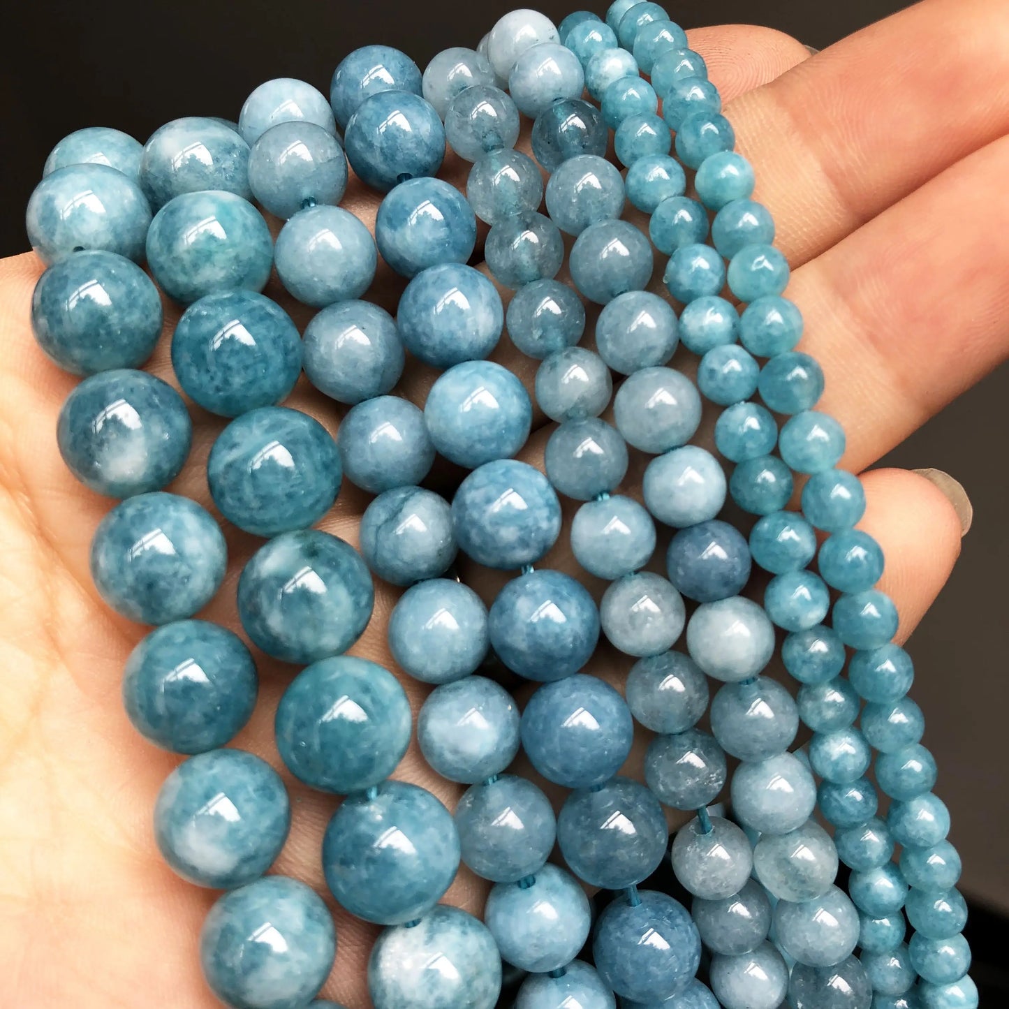 Natural Stone Dark Blue Chalcedony Jades Beads Round Loose Spacer Beads