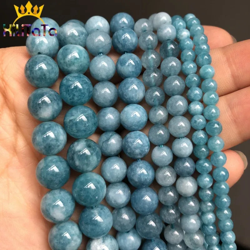 Natural Stone Dark Blue Chalcedony Jades Beads Round Loose Spacer Beads