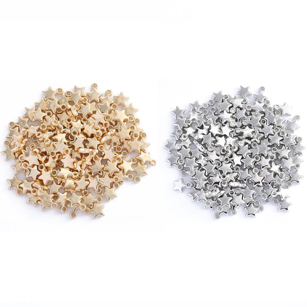100pcs 9mm Star Bead Charm Gold Silver Plated Small Pendant