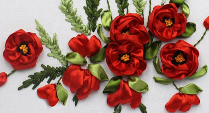 Red poppy flower Ribbon embroidery kit