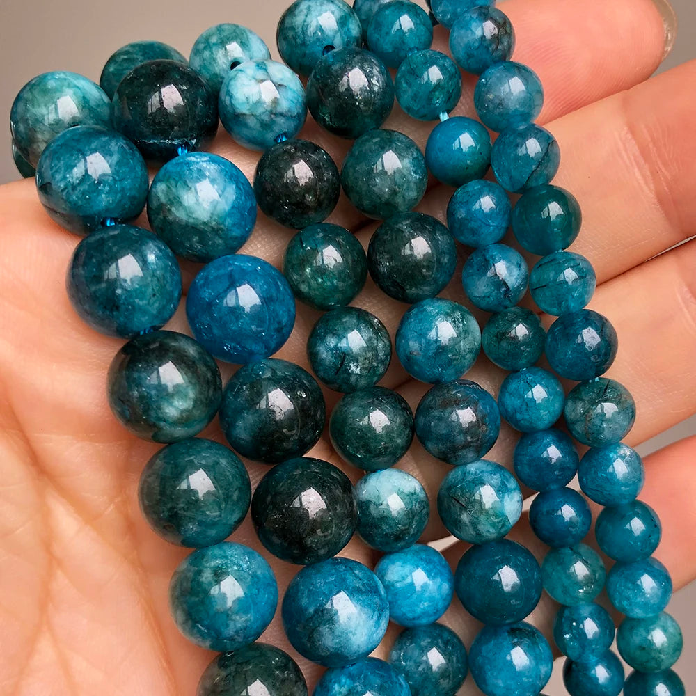Natural Stone Dark Blue Chalcedony Jades Beads Round Loose Spacer Beads