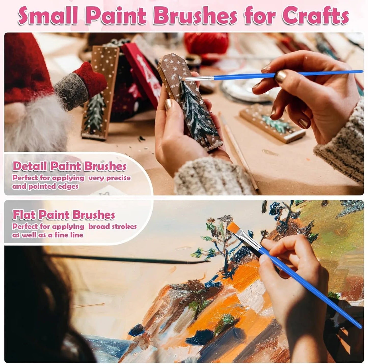 20-200Pcs Painting Brushes Set Art Round Flat Nylon Hair Paint Brush