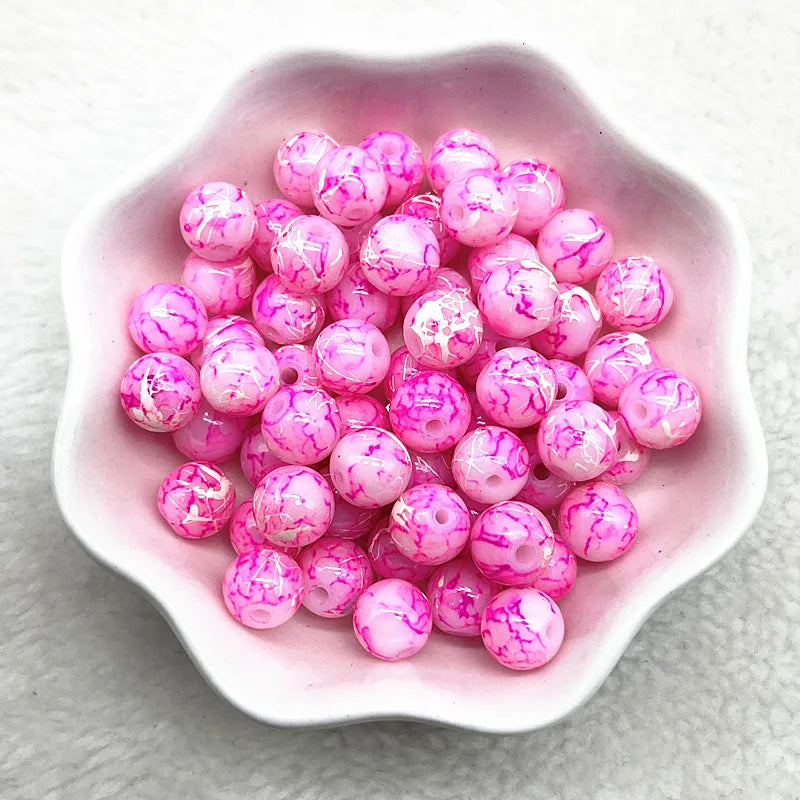 4/6/8/10mm Pattern Round Glass Beads Loose Spacer Beads