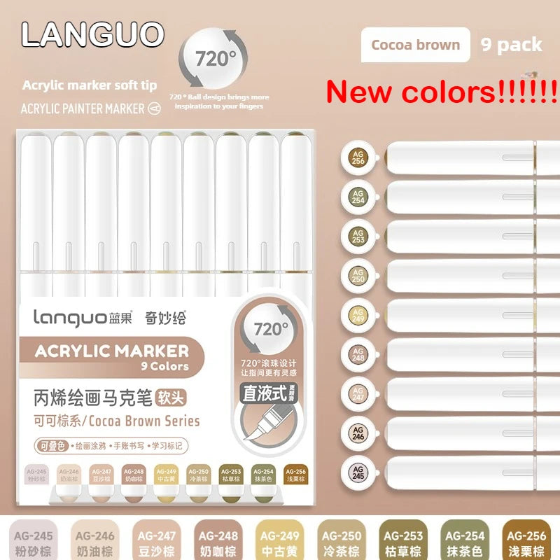 Languo 288/9 Direct Liquid Acrylic Paint Pens Brush Color Marker Pen