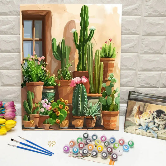 DIY Digital Oil Painting Cactus Plant Paint By Number
