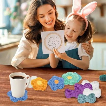 Punch Needle Coaster Kit 6 Flowers Yarn Punch Coaster Kit