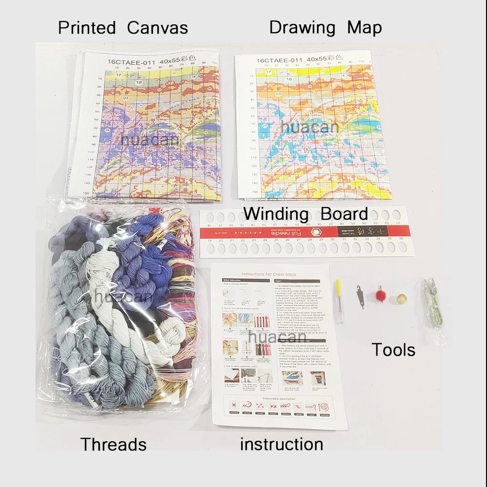 HUACAN Mandala Flower Threads Cross Stitch