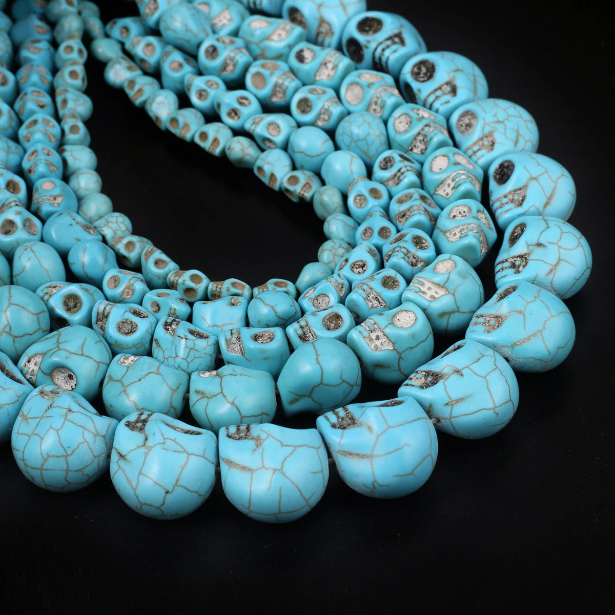 Skull Natural Stone Beads Blue White Turquoise Loose Spacer Beads