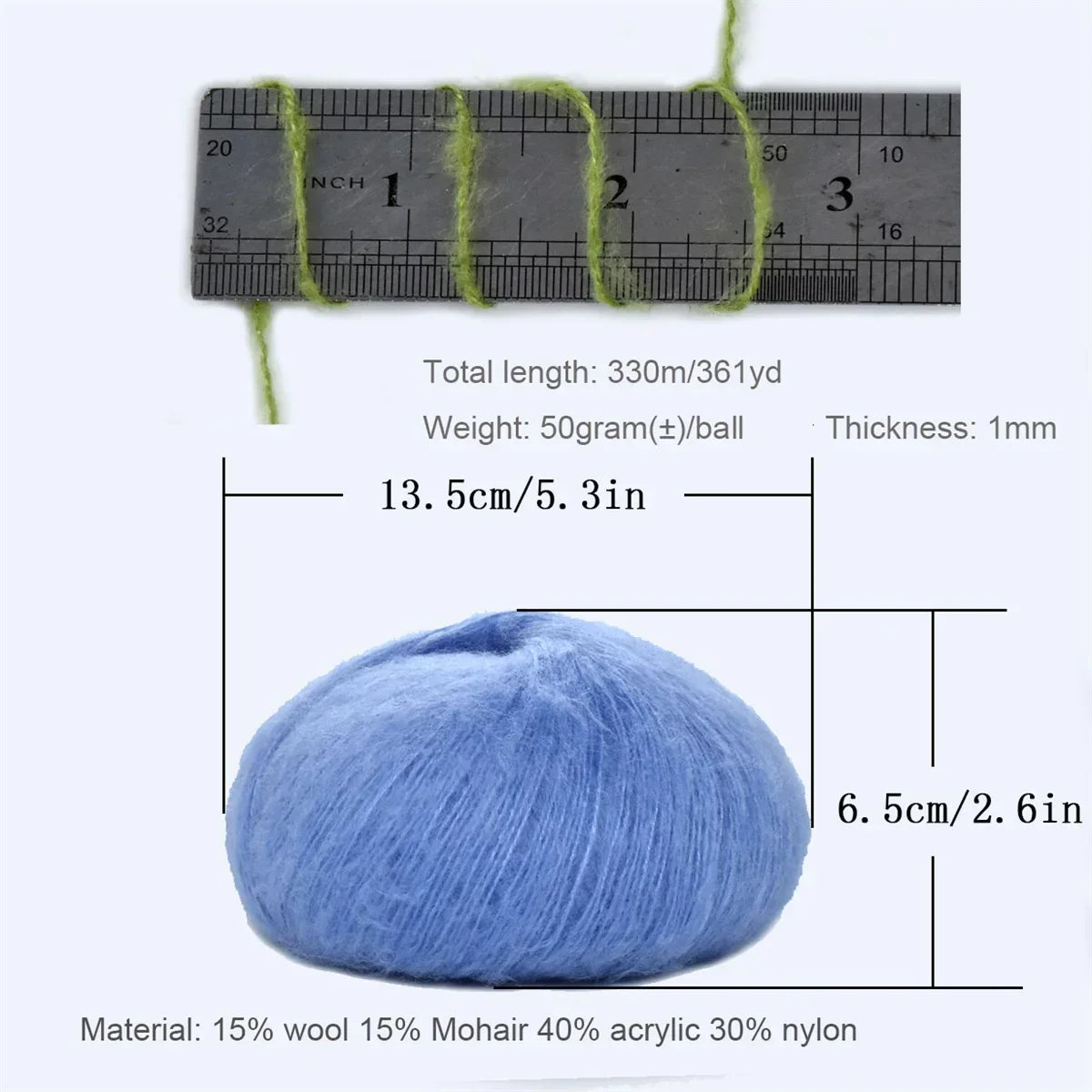 1pcs 50g Mohair Silk Wool Yarn 15% Wool 15% Mohair 40% Acrylic 30%