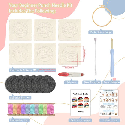 Punch Needle Coaster Kit 6PCS  Kit for Beginners