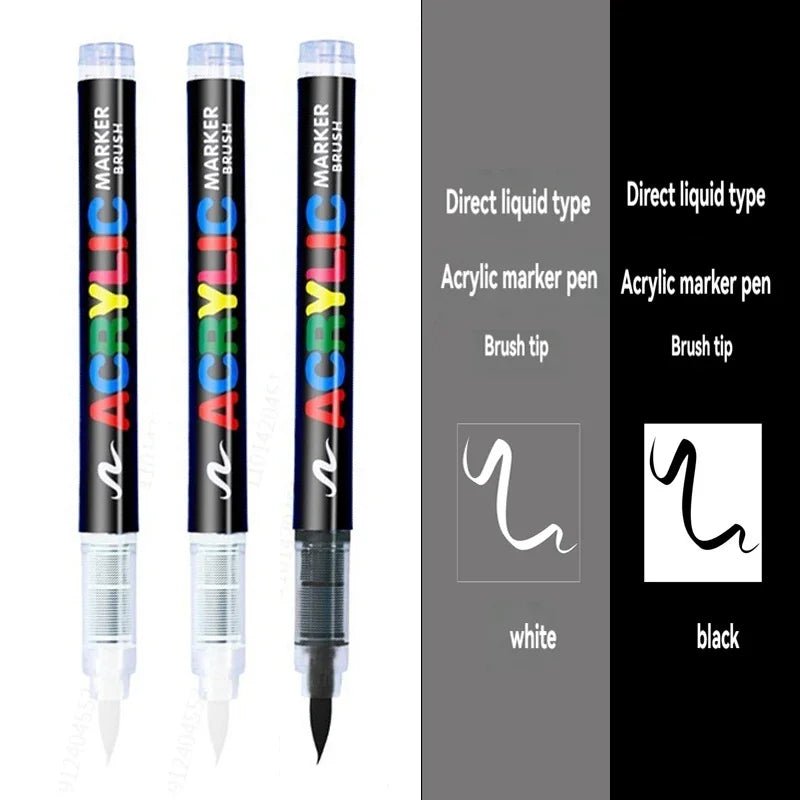 3Pcs Acrylic White Marker Brush Pens