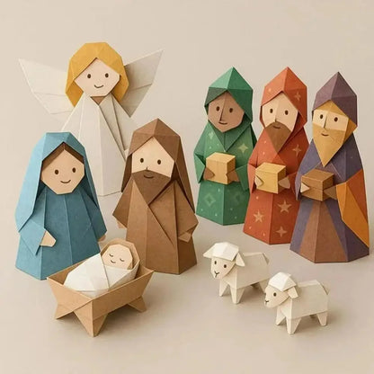 Paper Nativity Scene, Christmas Origami Paper 3D  for Kids Adult