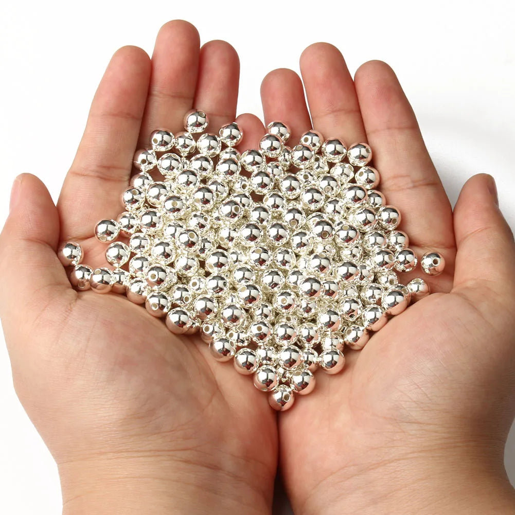 3/4/6/8/10/12mm Round Spacer Beads CCB Gold Silver Color Smooth Loose Ball Beads