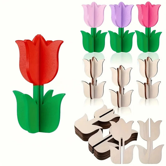 12pcs/6sets Wooden Tulip Shapes