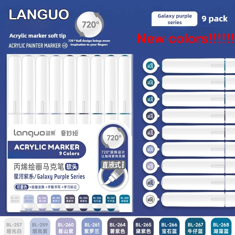 Languo 288/9 Direct Liquid Acrylic Paint Pens Brush Color Marker Pen