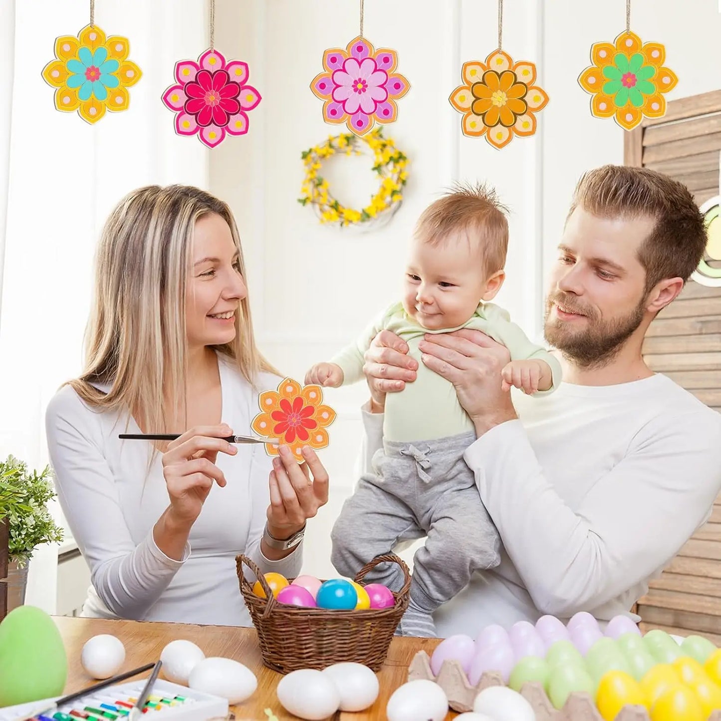 10pcs Wooden Flower Ornaments