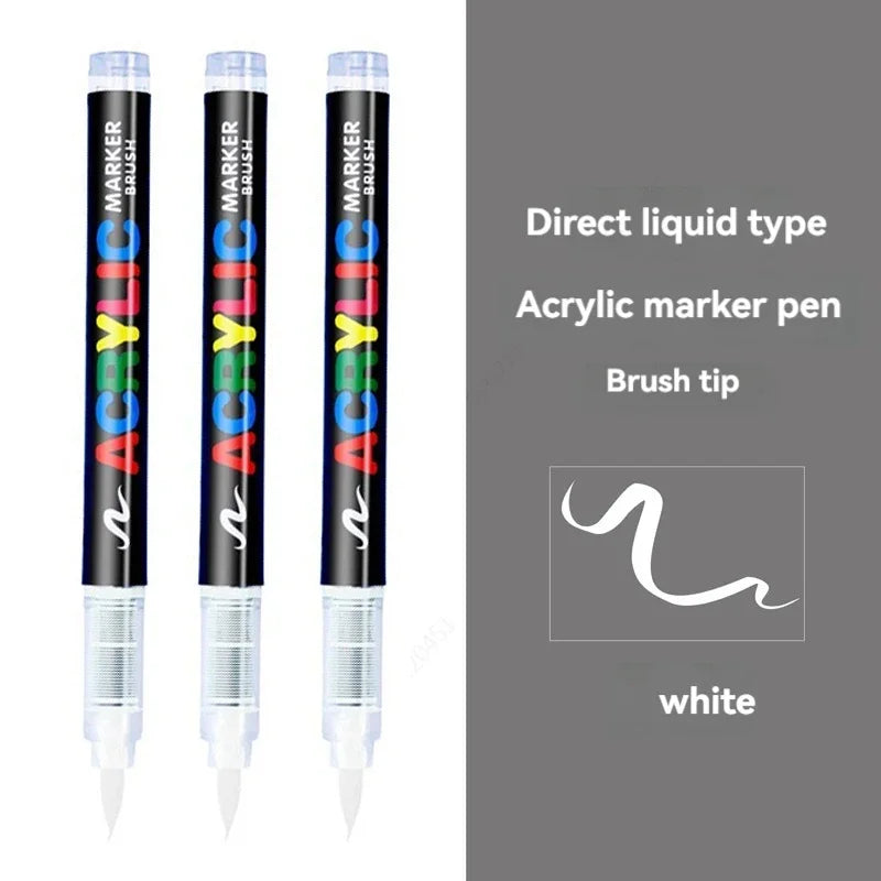 3Pcs Acrylic White Marker Brush Pens