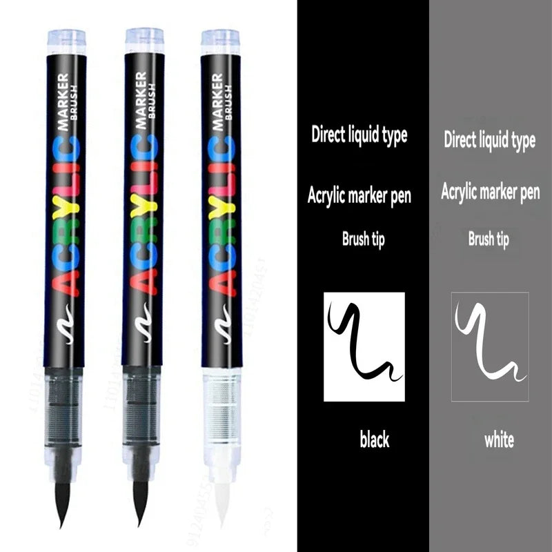 3Pcs Acrylic White Marker Brush Pens