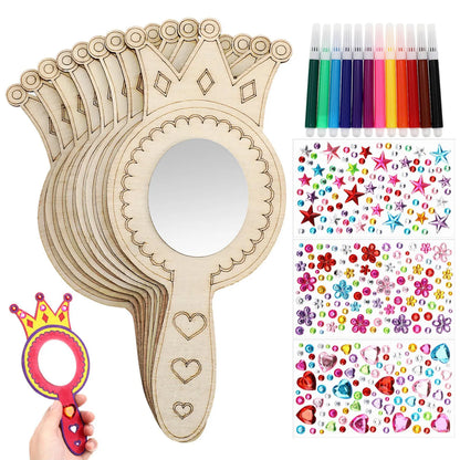 8Pcs Wooden Mirror Craft Kids Decorate