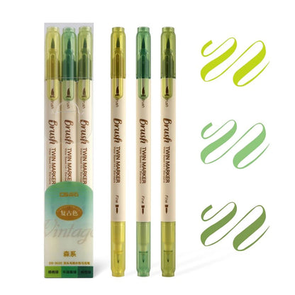 3pcs Twin Marker Pens Painting Brush Retro Color  Fine Liner Blendable Watercolor