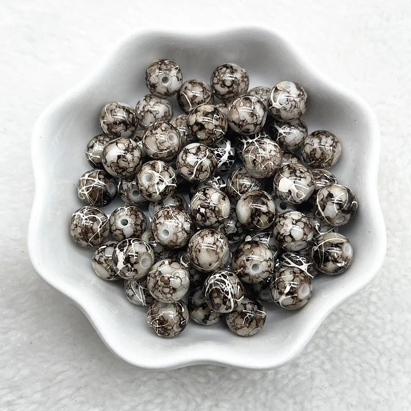 4/6/8/10mm Pattern Round Glass Beads Loose Spacer Beads