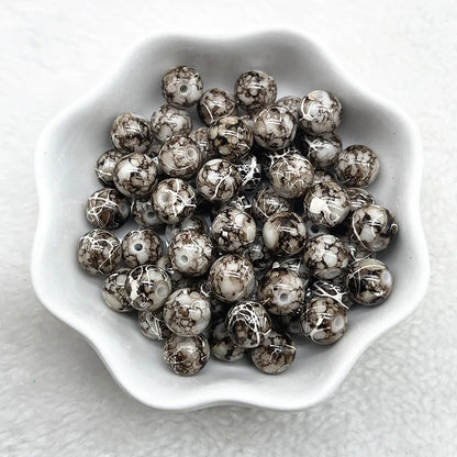 4/6/8/10mm Pattern Round Glass Beads Loose Spacer Beads