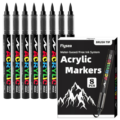 8pcs Black and White Acrylic Paint Markers Set, Large Ink Capacity