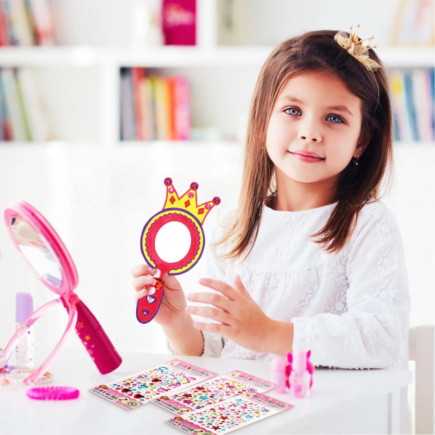 8Pcs Wooden Mirror Craft Kids Decorate