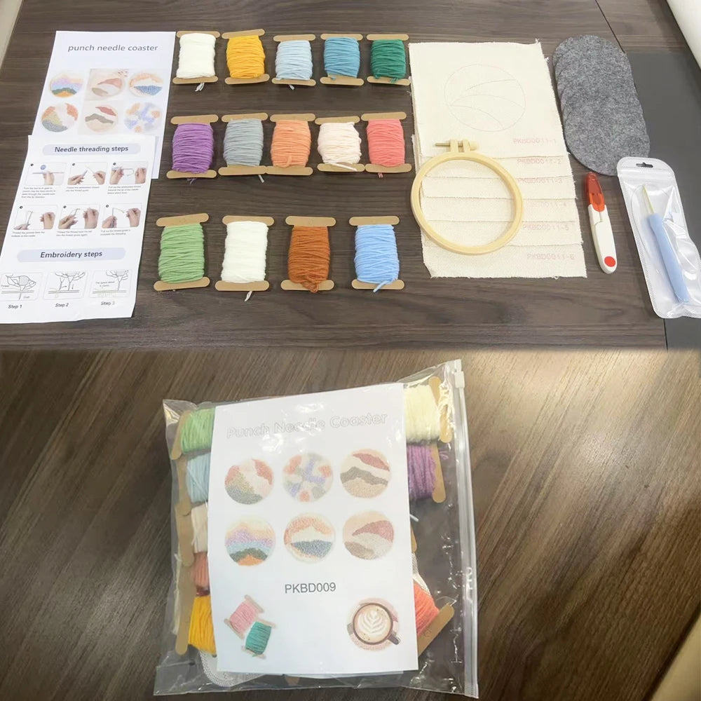 GATYZTORY 6Pcs Punch Needle Coasters Kit for Adults