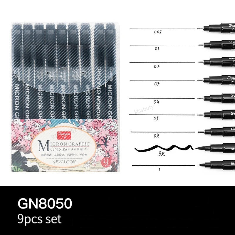 6/9/12/15pcs Waterproof Calligraphy Hook Line Pen Fade Proof Micron Pen Tip Fine Liner lettering Art Marker Pen Sketch Supplies