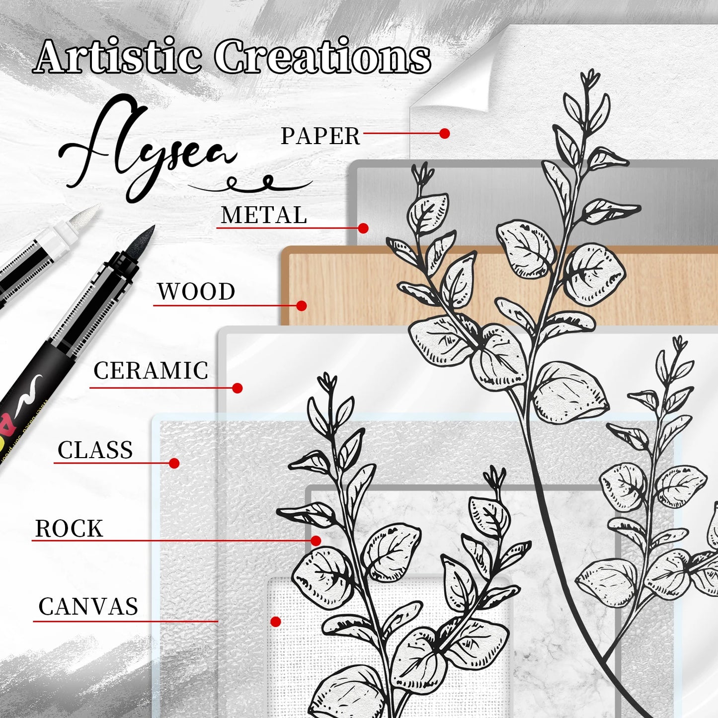8pcs Black and White Acrylic Paint Markers Set, Large Ink Capacity