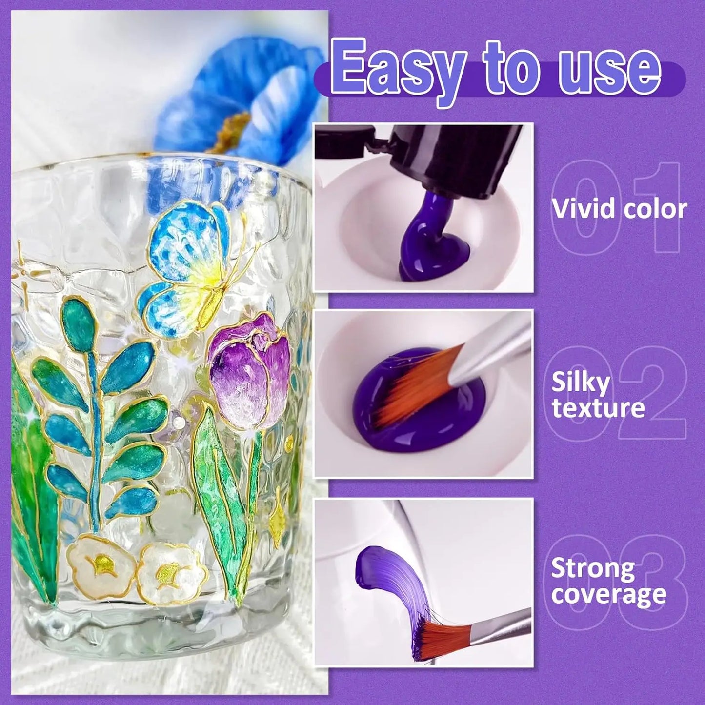 14/26 Colors Stain Glass Paint Set, 6 Brushes, 1 Palette & 1 Sponge, Kit