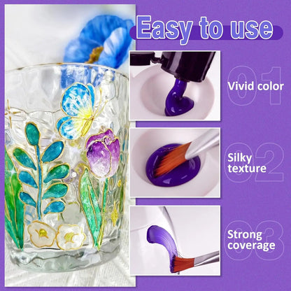 14/26 Colors Stain Glass Paint Set, 6 Brushes, 1 Palette & 1 Sponge, Kit