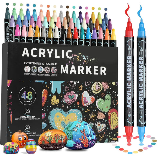 12/24/36/48 Colors Dual Tip Acrylic Paint Pens Markers
