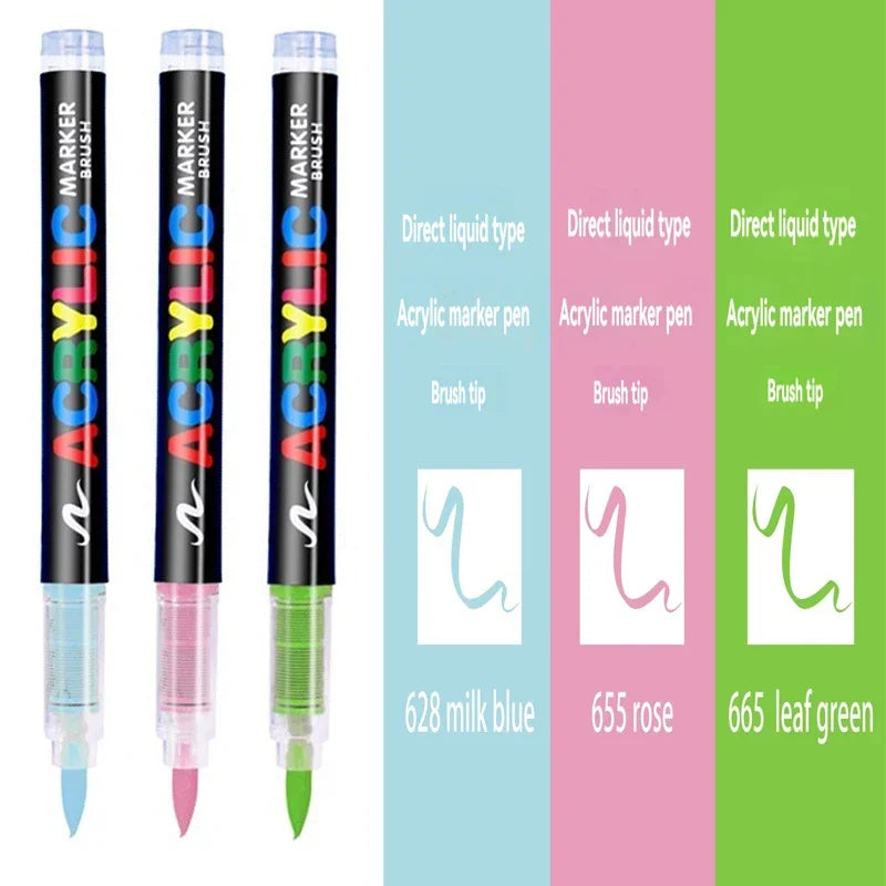 3Pcs Acrylic White Marker Brush Pens