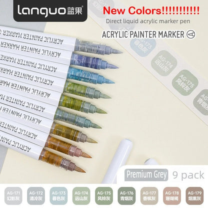 LANGUO 288/9 Colors Acrylic Marker Direct Liquid Soft Brush Paint Pen