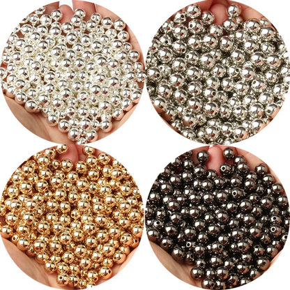 3/4/6/8/10/12mm Round Spacer Beads CCB Gold Silver Color Smooth Loose Ball Beads