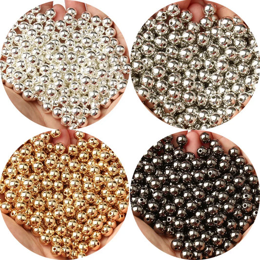 3/4/6/8/10/12mm Round Spacer Beads CCB Gold Silver Color Smooth Loose Ball Beads