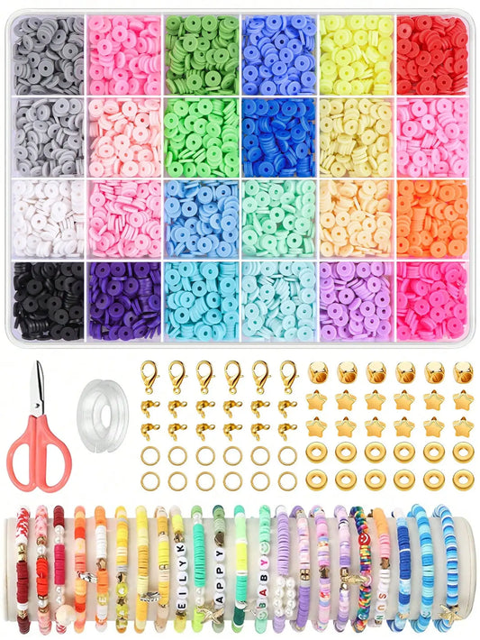 2400pcs Bracelet Making Kit with Clay Beads, 24-Color Flat Round