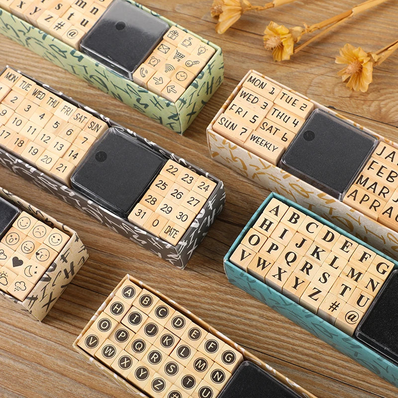 40pcs/set Creative Character Wooden Stamp Set