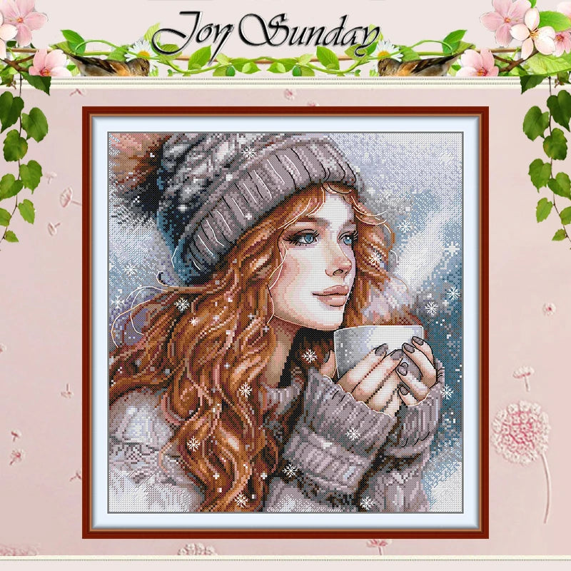 Warm Tea In Winter Patterns Counted Cross Stitch Set DIY 11CT 14CT 16CT Stamped